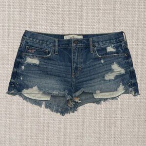 Hollister Blue Denim Mid Rise Distressed Cutoff Thrashed Women's Shorts W29